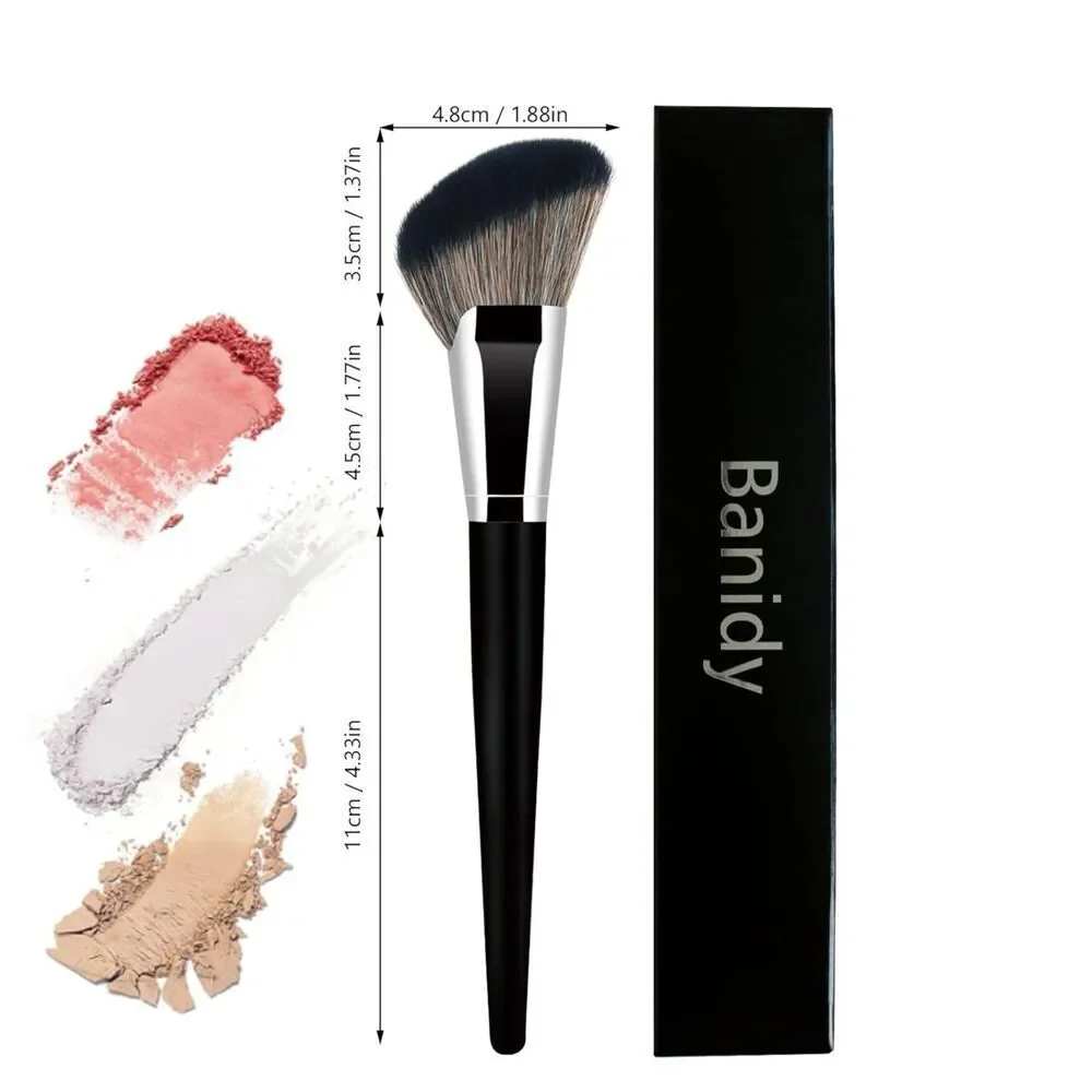 Banidy Black Angled Foundation Makeup Brush With Wooden Handle For Blending